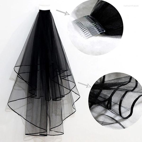 Клипы для волос двойной многослойной черной свадебной завесы сетка сетки шлифт.