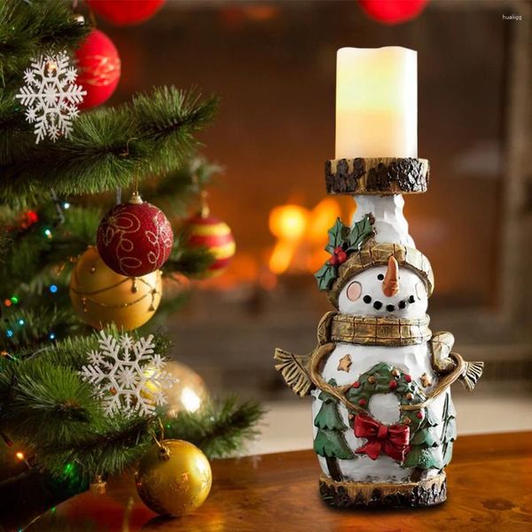 Portabandine di candele in resina natalizia Babbo Natale pupazzo di pupazzo di tè Candlestick soggiorno decorazioni Artigianato Regalo