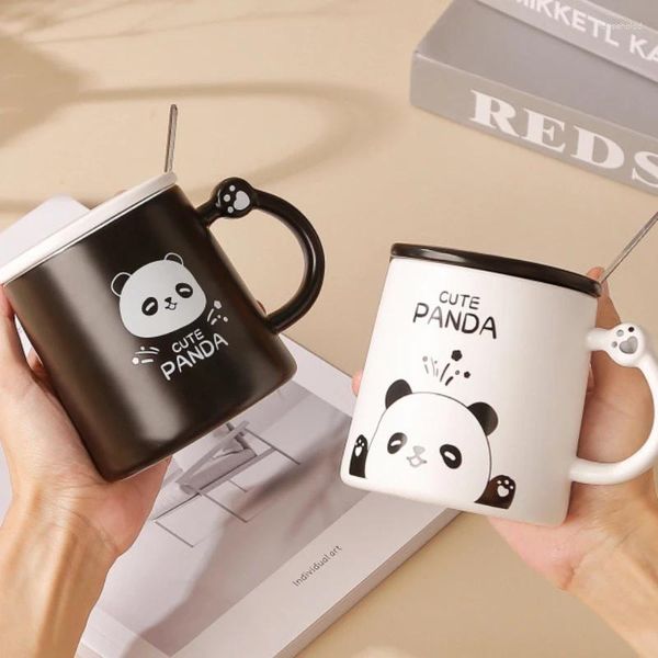 Canecas Creative Cartoon Panda Cup de Cerâmica Original e Funny Cups Para dar capa de capa preta de capa preta das crianças