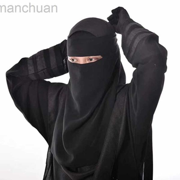 HIJABS H211 Uma camada de chiffon tecido niqab tampa traseira tampa da face muçulmana lenço de cachecol de lenço apenas lenço de turbante preto colorido capuz d240425