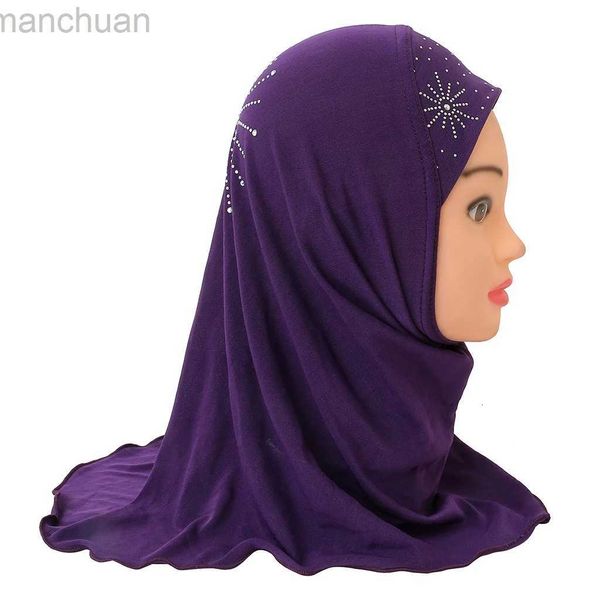 Hijabs H042 Linda menina pequena hijab com pedras bonitinhas bonitinhas de cachecol pode caber 2-5 anos de idade meninas muçulmanas lenço de cabeça D240425