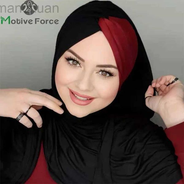 Hijabs Muslim Black Scarf Silk Abaya Hijab Ramadan Luxury Jersey Hijabs per donna Abayas Dress Turbans Turban Head Undercap D240425
