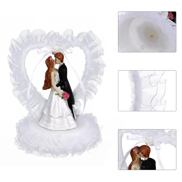 Flores decorativas dançando casal estátua noivo ornamentos vestidos meninas adornamento de bolo de casamento