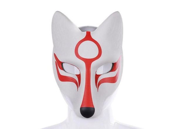 Cospty Carnival Masquerade Anime Cosplay PU Deri Beyaz Japon Kitsune Fox Mask GB4271889695