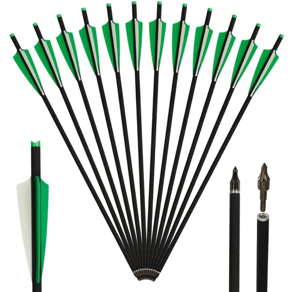 Dart kısa oklar 20/22 inç karışık karbon okları çap 8.8 mm uç okçuluk avı Çıkarılabilir ok başı yeşil