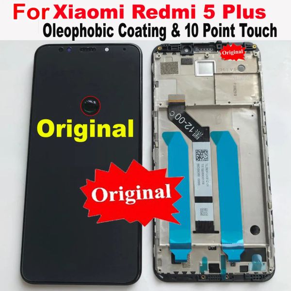 Cartas originais para Xiaomi Redmi 5 Plus IPS LCD Display 10 pontos Sensor de montagem do digitalizador de tela de toque de toque + Redmi5 Plus Meg7 Glass