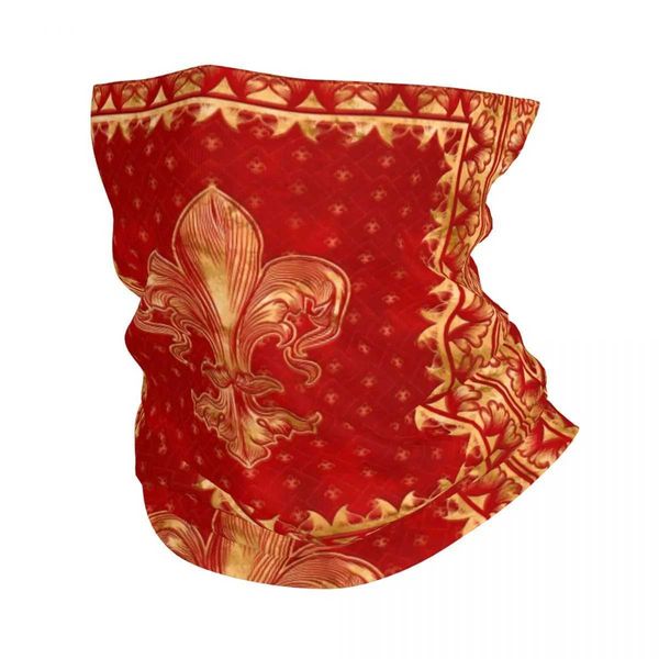 Máscaras de face de moda pegajas fleurdelis ornament luxuurs vermelha bandana capa de pescoço estampado balaclavas lenço magia bandeira de cabeça esportes ao ar livre homens adultos y240425u2v4