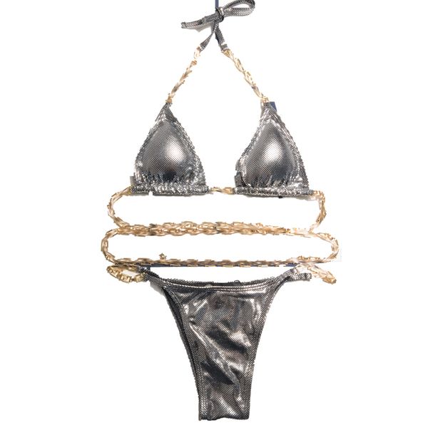 Metal Zincir Bikini Kadın Seksi Üç Noktalı Bikini Şık Halter Mayo Kadın Plaj Parti Surf Takım Çiftler için