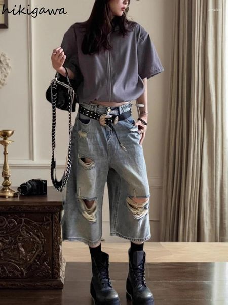 Frauen Jeans hohe Taille Harajuku Ripped Women 2024 Bottoms lässige koreanische Hosen Y2K Hosen Vintage Mode Denim Pantalon Femme