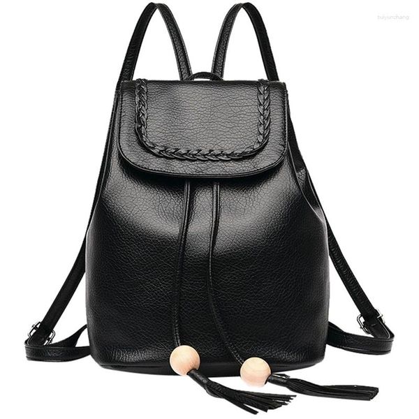 Okul çantaları genç deri sırt çantası kızlar için uygun kadın moda kadın güzel püskül seyahat çantası