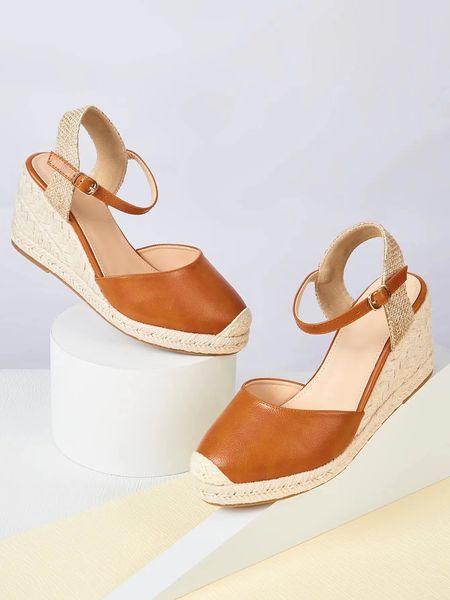 Sandálias de alate -al -de -alpargala feminina Sandálias de cunha fechada Retro tornozelo de fivela SLINGBACK SLINGBACK Casual Lightweight 240412