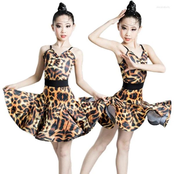 Bühnenkleidung Mädchen Latin Tanzkleid Kostüm Kind Leopard Grain Kostüme Kind für Mädchen Tanzen