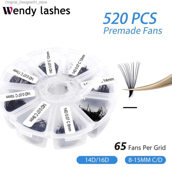 Yanlış Kirpikler Wendy Kirpik Prefabrik Rus Hacim Fan 3D/5D/6D/10D/14D/16D Kirpik Uzantısı İnce Kök keskin nokta kuru 520 Gevşek Fan Kirpikleri Q240425