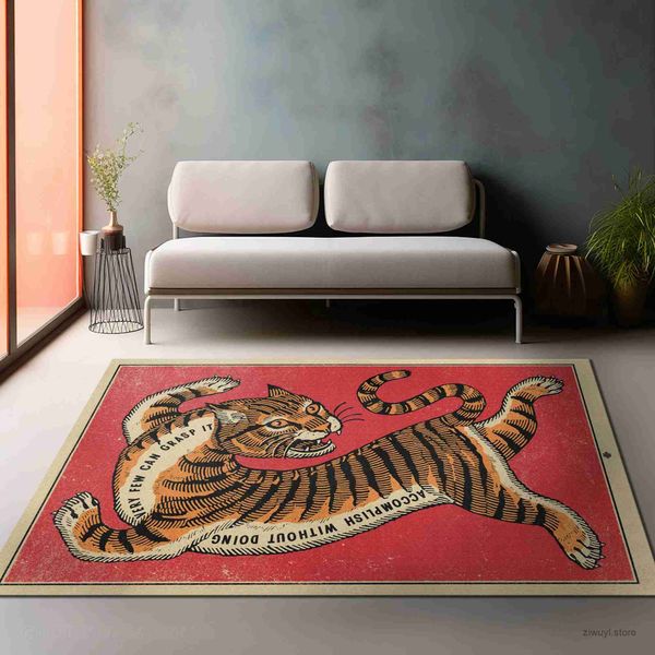 Tapetes retro arte tigre tapete de luxo de luxo extra grande decoração tapetes confortável refrescante e fácil cuidar quarto elegante tapete ig