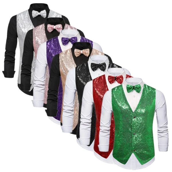 Vests 2023 Новые мужские блестки костюма Black / Silver / Green / Red Men's Luxury Ball Party Stage Performance Splice Vests Размер XXL S