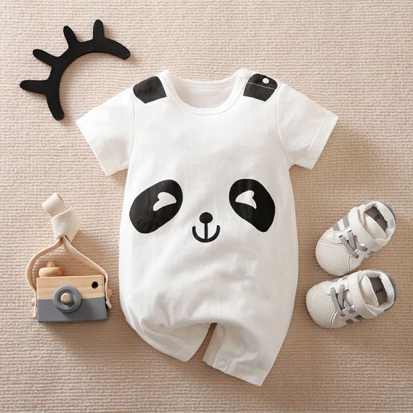 Bambini e ragazze un pezzi, abbigliamento per bambini neonati simpatici cartoni animati panda comodo cotone a maniche cortes