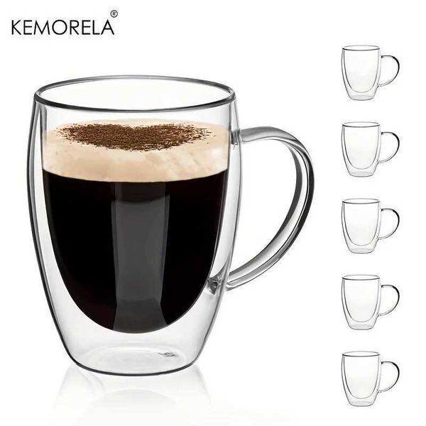 Tumbler 2/4/6pcs 350 ml Doppelwandglas Kaffeetasse mit Griff transparent Cappuccino Tasse Milch Teesaft H240425