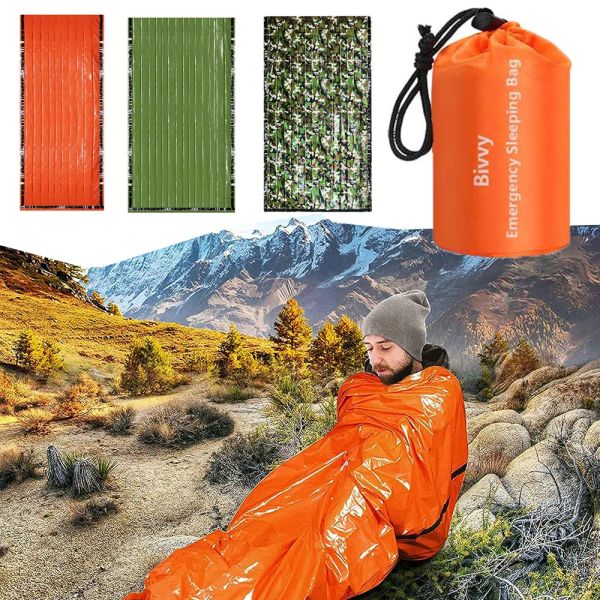 Ausrüstung PE Notfallbeutel wasserdichtes tragbares Überleben 120 x 200 cm Schlafsack für Camping -Wanderabenteuer im Freien
