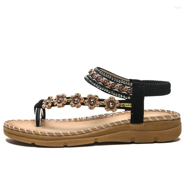 Scarpe casual bohémien sandali spessi per donne primavera 2024 comodo fiore di stile etnico in stile straniero