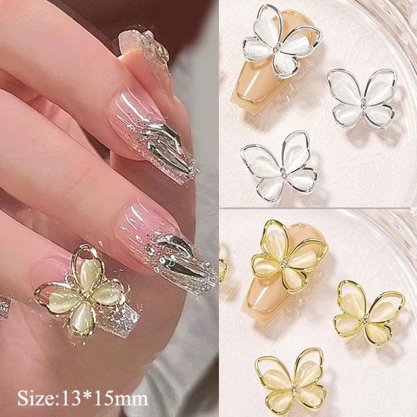 Decorações com formato borboleta unhas strass shinestone diy charme prateado liga dourada em perela unhas acessórios de jóias de unhas 10pcs/bolsa