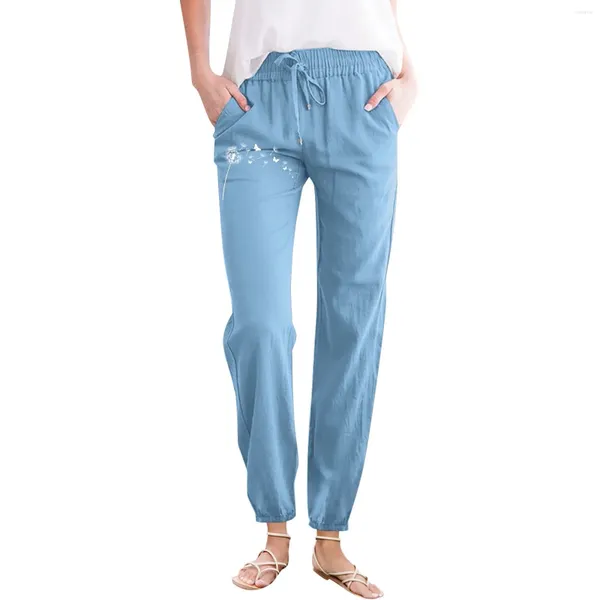 Calças femininas para mulheres Casual Casual Sra. Lazer Moda simples Local Impressão de dente de leão sólida Pantalon de Vestir para Mujer