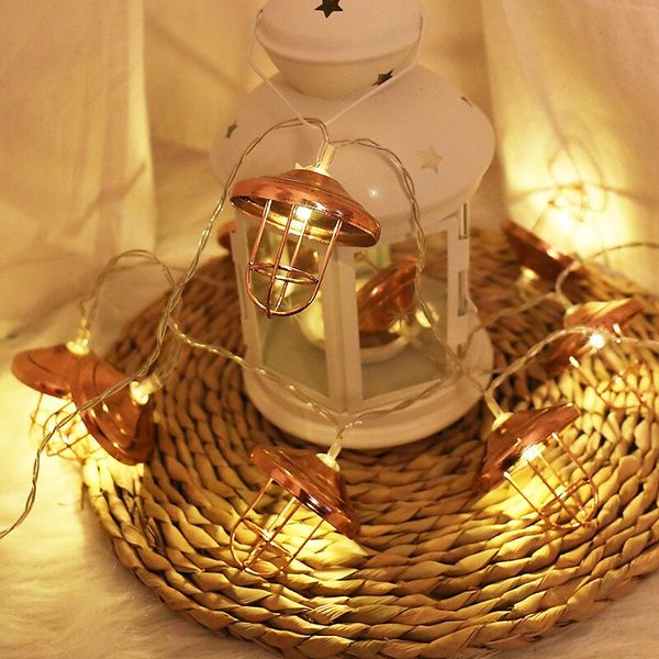 Vintage Fener LED String Lights 1.5m 10leds Pil/USB Powered Demir Absanlı