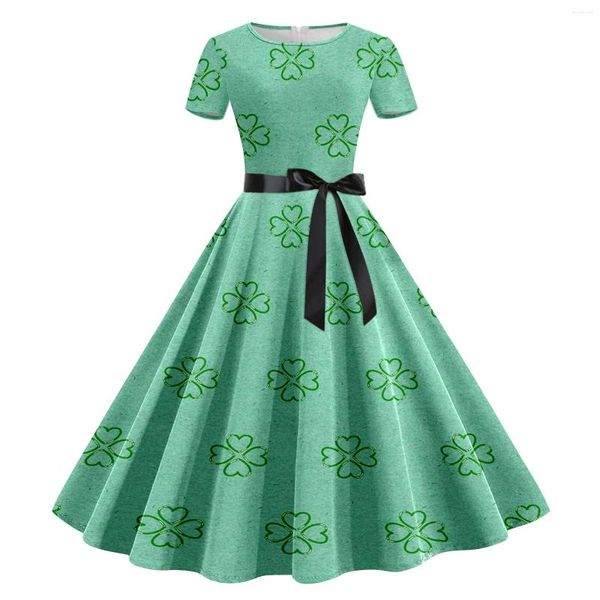 Lässige Kleider St. Patrick's Kleid Frauen Urlaubsgrün kurz Ärmel