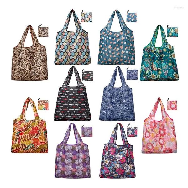 Sacolas de compras de supermercada reutilizável 10 pacote de pacote 50lbs Máquina de padrão de padrão de ripstop de ripstop armazenamento lavável