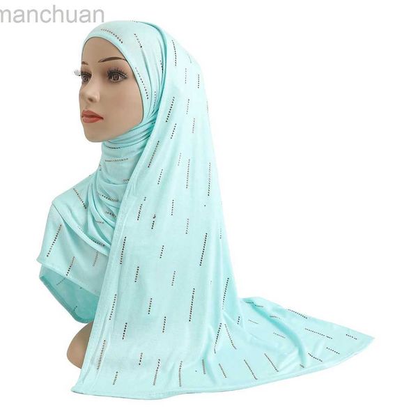 Hijabs H205 Modal Cotton Jersey Lenço longo e macio com strasslestones retangular hijab ladys ladys lads shawl shops bonnet chaps taps d240425