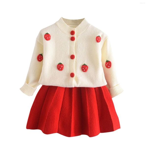Наборы одежды для девочек -малышей осень/зимний клубничный вязаный свитер сплошной красная юбка для девушки весенняя наряды набор луков