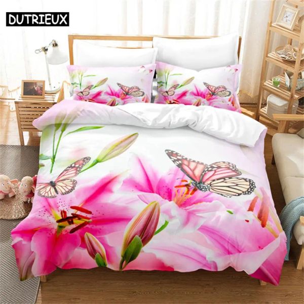 Conjuntos de flores de borboleta Conjunto de cama queen -cama capa de edredão infantil quarto conjunto de edredom capa conjunto king size tampa de edredão conjuntos de cama de cama