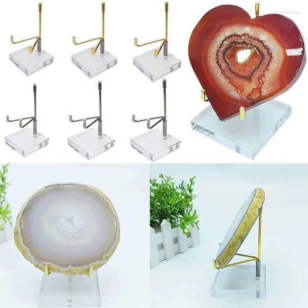 Bolsas de jóias 1PCs Metal Mineral Display Stand com base de acrílico para Crystal Ball Stone Shelf Home Decoration Crafts