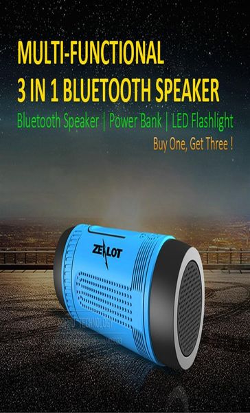 Zealot S1 Stereo Esterno Colonna Kablosuz Hoparlör Bluetooth Con LED Torcia 4000 MAH Battery Radio FM TF Kart Slot1120290