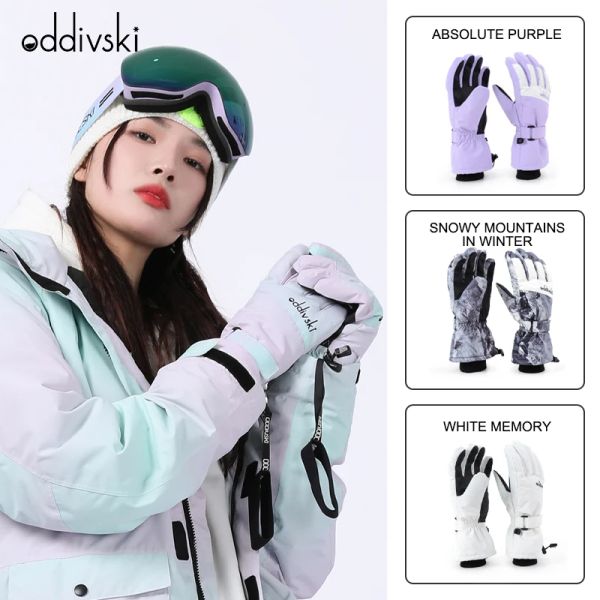 Luvas Oddivski super grossa masculina e feminina Luvas de esqui Snov Snow Winter Sports Wox Wood à prova d'água de couro falso à prova de vento