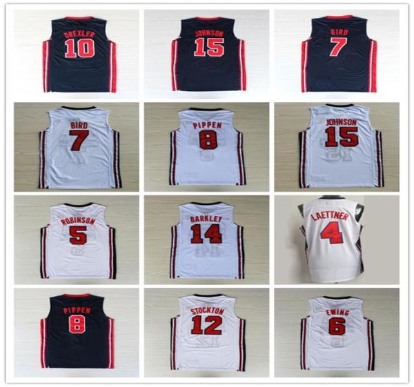 1992 USA Dream Team One Maglie basket Larry John Bird Stockton Karl Malone Pippen Ewing Robinson Drexler Johnson Barkley Navy6096607