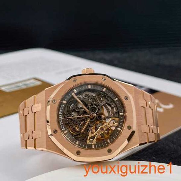 AP Orologio da polso senza tempo Royal Oak Series 15407or Rose Gold Hollow Double Pendulum Watch maschile Causal Business Sports Mechanical Oround