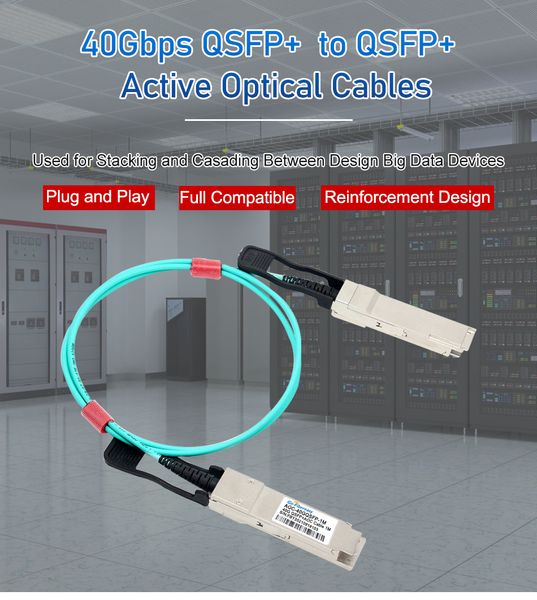 QSFP 40GB CABO AOC QSFP+ TO 4XSFP+ Cabos ópticos ativos 1M/2M/3M/5M/10M ... 50M OM3-AQUA compatível com Cisco/Mikrotik/Huawei