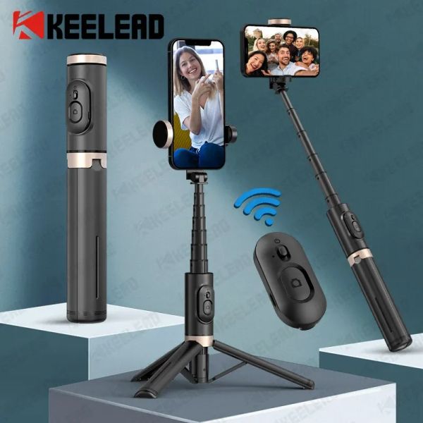 Attacca Keelead Handhed Selfie Stick Bluetooth Tripode Wireless Monopode estendibile con telecomando per Huawei iPhone Xiaomi Telefono Live