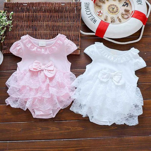 Vestidos femininos recém-nascidos bebês bodysuit de verão infantil vestido princesa vestido bebê batizado batismo vestido de festa casamento 0-3 3-6 6-9 meses Bodysuit d240425