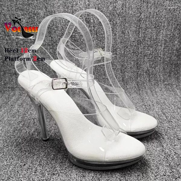 Sandálias mulheres moda modelos femininos estação gatwalk mostram sapatos transparentes de cristal sexy verão 12 cm de salto alto de salto alto