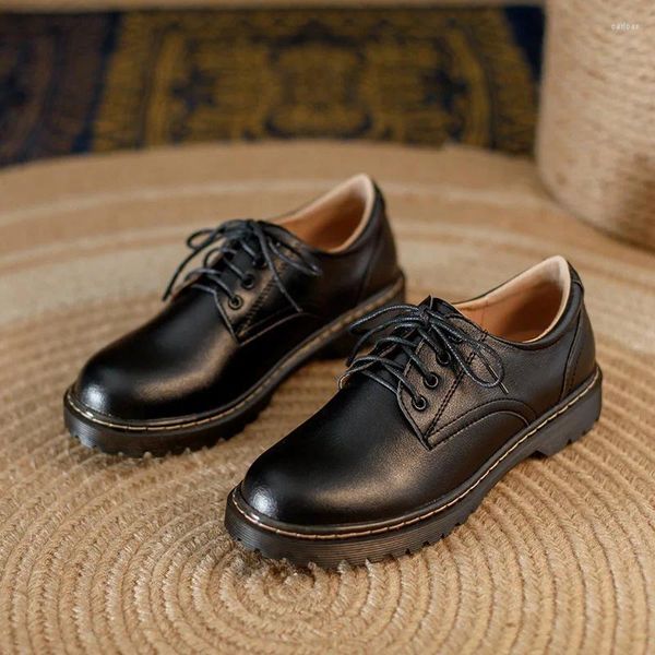 Lässige Schuhe 35-40 Frauen Oxfords Damen Damen Leder Frauen runde Zehen nähen Retro bequeme Schuhe Lolita Schuh braun