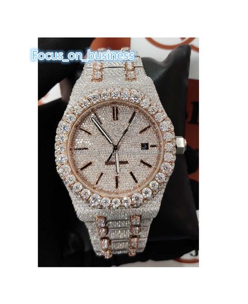 41mm Famous Brand High Luxury Designer Watch Hiphop Bling Icedout Watch Watch Stoness Steel Moissanite Diamond Watches for Men Women