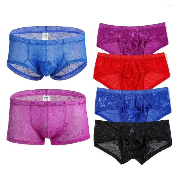 Underpants Lace Rouphe Men Sexy Veja através da calcinha boxers boxis bolsa malha transparente boxer shorts