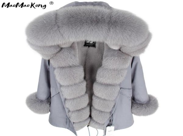 Maomaokong Winter Women Grey Natural Real Fox Fur Jacket Hooded Moda quente de pele real Parkas Long Black Watersoperate 20118825836