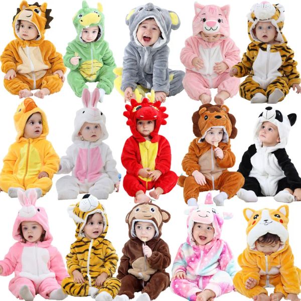 One-Pieces Kids Onesie Pyjamas Tier Panda Tiger Unicorn Ropa Bebe Baby Rompers Winter Kigurumi Kuhkostüm für Girl Boy Overall Jumpsuit