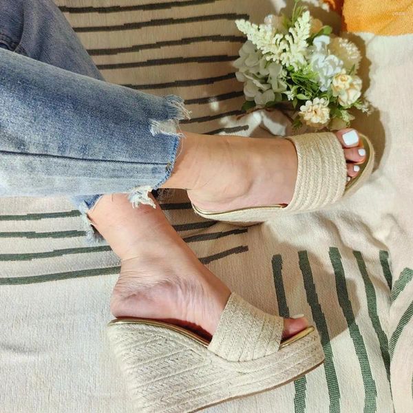 Elbise ayakkabıları sorphio platformu kadınlar için sandaletler yüksek tıknaz topuklu kalın dip esparille slaytlar kayma açık ayak parmaklı saman özü