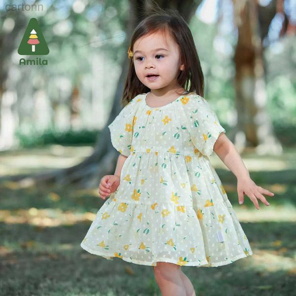 Abiti da ragazza Amila bambine vestito 2023 Summer Nuovi cuciture a maglie sottili piccoli vestiti per bambini freschi e dolci per festività 0-6y D240425