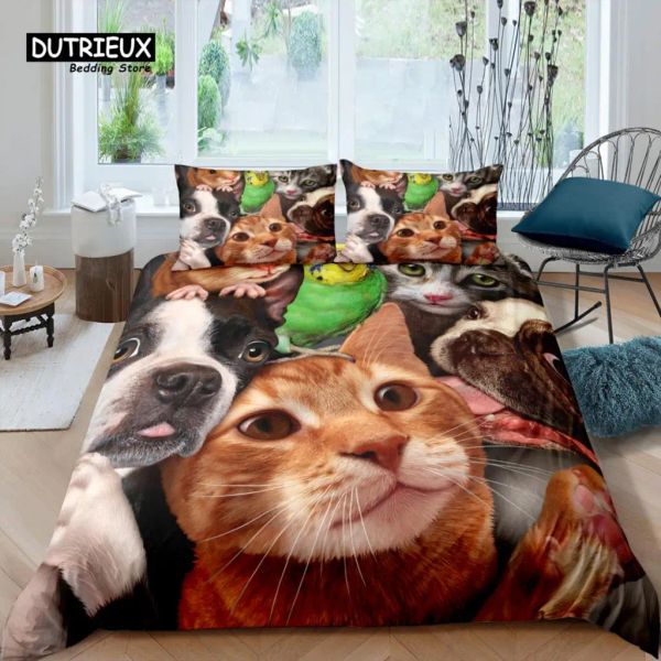 Sets Home Living Luxury 3D Pet Cat Bettwäsche Set Kinder Duvet Cover Kissenbezug Haustierhundbettwäsche Set Queen und König EU/US/AU/UK Größe