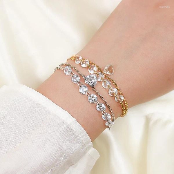 Bracelets de link Bracelete de zirconia gotejeira de água para mulheres cor de cor de ouro de ouro Multi-andares jóias femininas de corrente