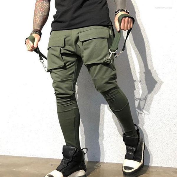 Calça masculina harema y2k cargo militar cargo macacão calça zíper de bolso grande calça esportiva de cor sólida